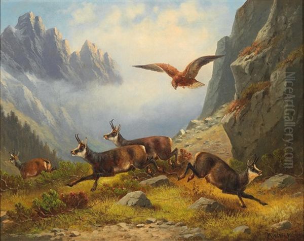 Eagle Hunting Chamois Oil Painting by Moritz Mueller the Elder