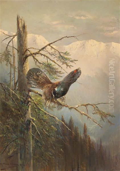 Capercaillie Displaying Oil Painting by Moritz Mueller the Elder