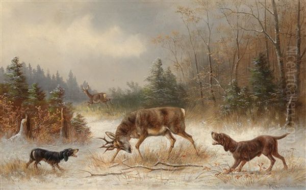 Der Gestellte Hirsch Oil Painting by Moritz Mueller the Elder