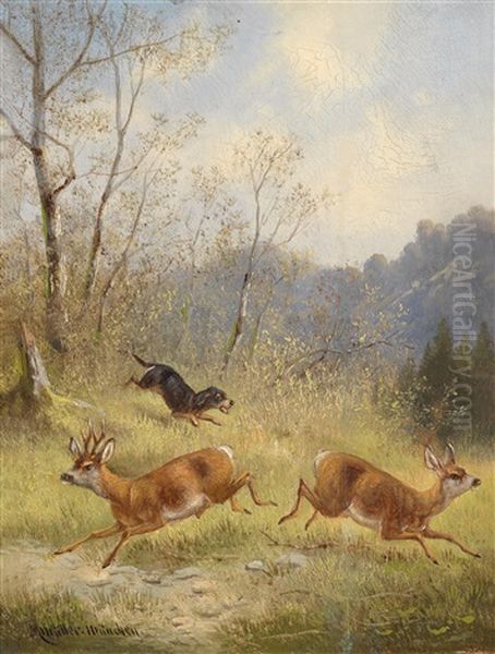 Rehe Auf Der Flucht Oil Painting by Moritz Mueller the Elder