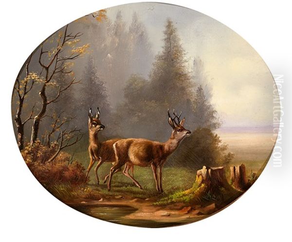 Rehe Auf Einer Lichtung Am Morgen Oil Painting by Moritz Mueller the Elder