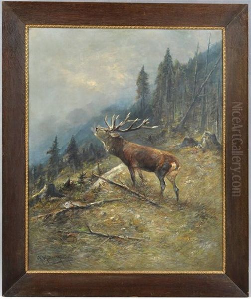 Brunfthirsch (waldstuck Mit Rohrendem Hirsch) Oil Painting by Moritz Mueller the Elder