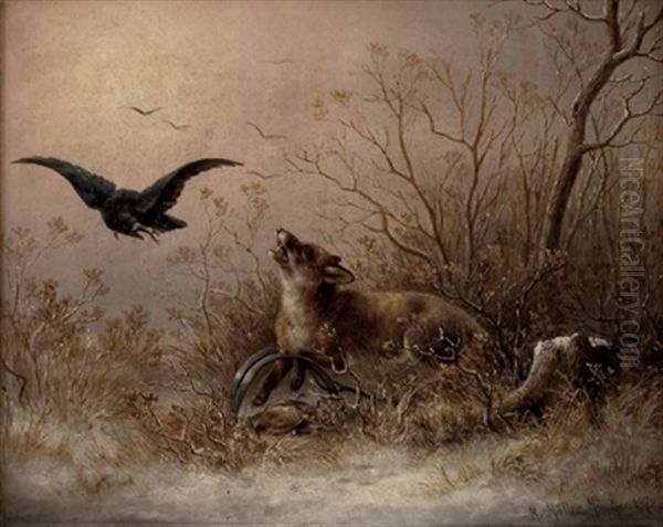 Fuchs Im Eisen, Bedroht Von Raubvogel Oil Painting by Moritz Mueller the Elder