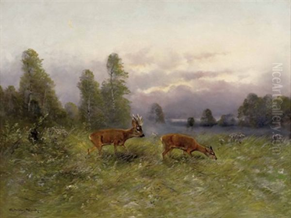 Rotwild Auf Der Lichtung Oil Painting by Moritz Mueller the Elder