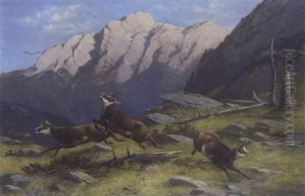 Gamsjagd Im Hochgebirge Oil Painting by Moritz Mueller the Elder