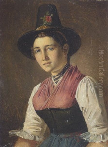 Junges Madchen In Oberbayerischer Tracht (aus Der Jachenau?) Oil Painting by Moritz Mueller the Elder