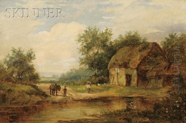 Figures By A Country Cottage Oil Painting by James Lees Bilbie