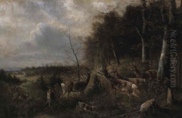 Rehe Beim Herbstmanover Oil Painting by Moritz Mueller the Elder