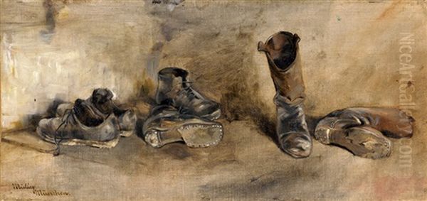 Abgelegte Stiefel Und Schuhe An Einer Hauswand by Moritz Mueller the Younger