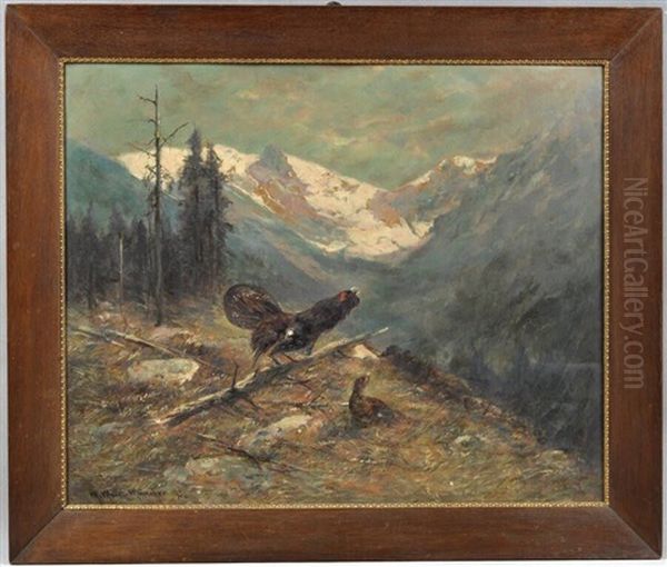 Birkhuhn Und Birkhahn Im Hochgebirge Oil Painting by Moritz Mueller the Younger