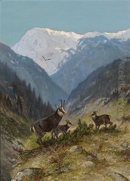 Gamswildrudel Im Hochgebirge Oil Painting by Moritz Mueller the Younger