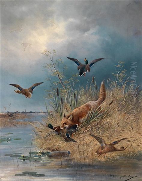 Ein Fuchs Bei Den Wildenten Oil Painting by Moritz Mueller the Younger