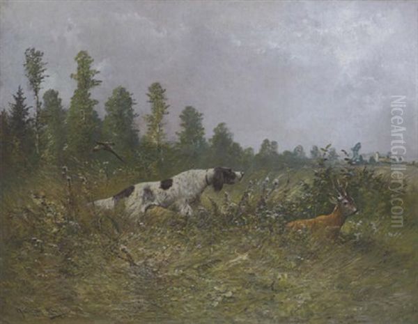 Jagdhund, Einen Rehbock Verfolgend Oil Painting by Moritz Mueller the Younger