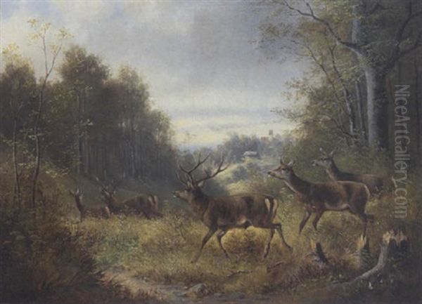 Hirschrudel Oil Painting by Moritz Mueller the Younger