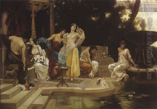 Jeunes Femmes Pres D'une Fontaine by Adolph-Gustave Muller