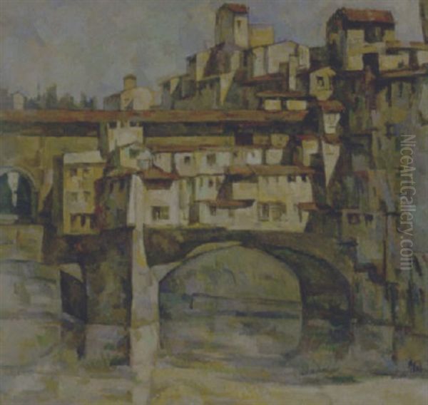 Firenze, Caseggiati Sull'arno Oil Painting by Alfredo Mueller