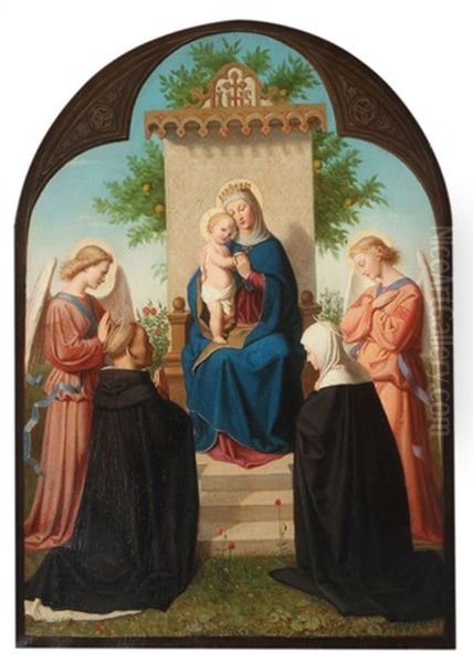 The Virgin Enthroned With Adoring Angels And Saints Oil Painting by Andreas Johann Jakob Mueller