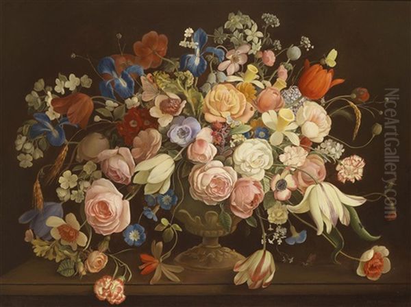 Grosses Dekoratives Blumenstillleben Oil Painting by Anton Eduard Mueller