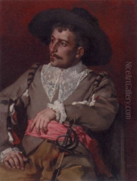 The Pensive Cavalier Oil Painting by Anton Eduard Mueller