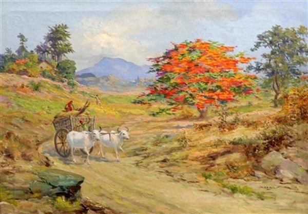 Bullock Cart On A Lane by Archibald Herman Muller