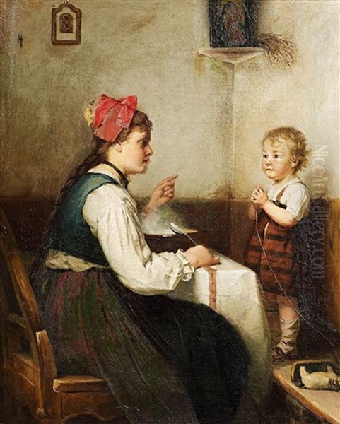 Essenszeit Oil Painting by August Mueller