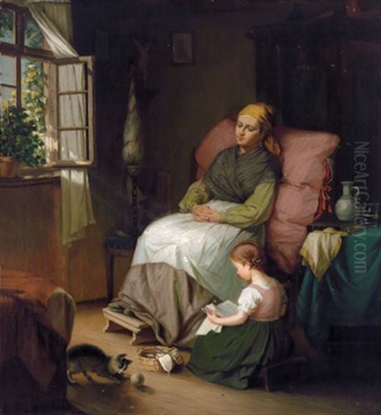 Die Genesende Mutter Oil Painting by August Mueller