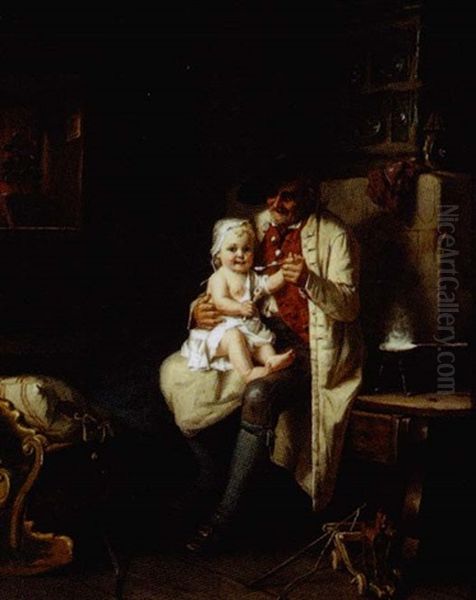 Feeding The Baby Dinner Oil Painting by August Mueller