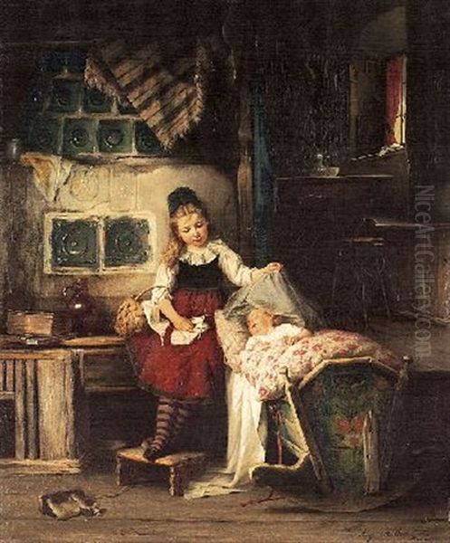 Das Mutter-kind-spiel Oil Painting by August Mueller