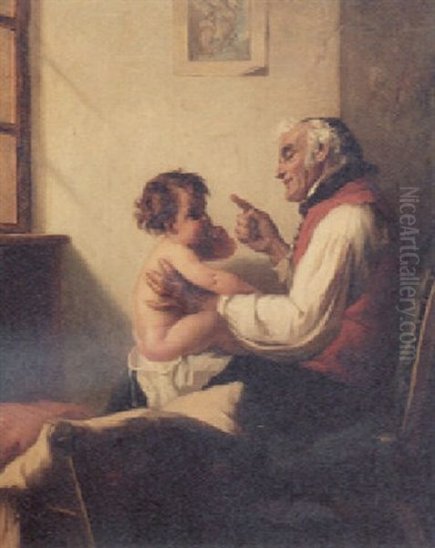 The First Lesson Oil Painting by August Mueller