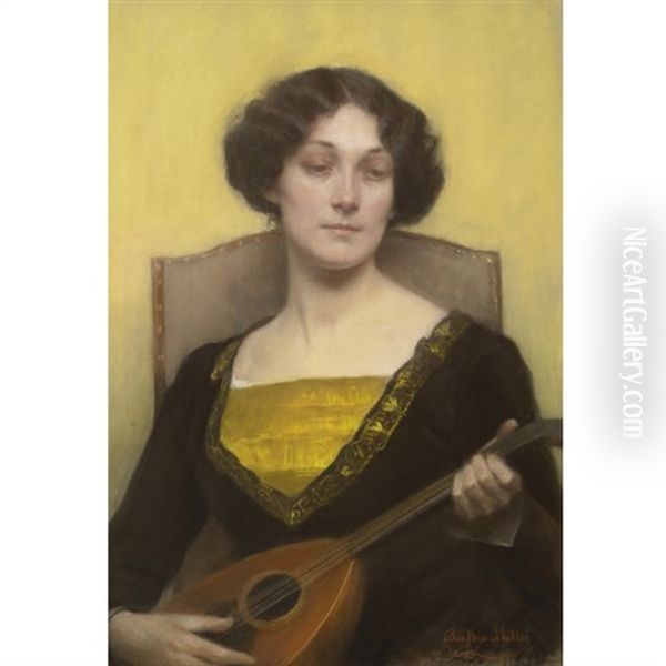 Emilia Floege Playing The Mandolin by Bertha Mueller