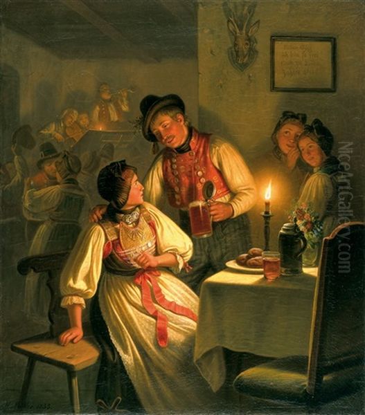 Frohliche Gesellschaft In Einer Wirtsstube Oil Painting by Carl Friedrich Moritz Mueller