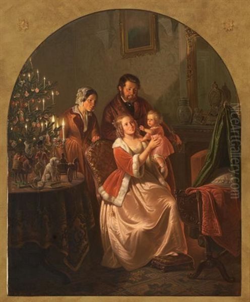 Christmas In The Manor House Oil Painting by Carl Friedrich Moritz Mueller