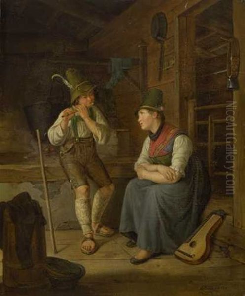 Musikalische Unterhaltung Auf Der Alm Oil Painting by Carl Friedrich Moritz Mueller