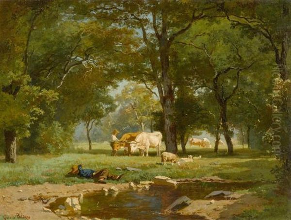 Landscape With Peasants And Cows Oil Painting by Albertus Gerardus Bilders