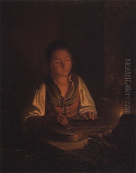 Madchen Bei Kerzenlicht Oil Painting by Carl Friedrich Moritz Mueller