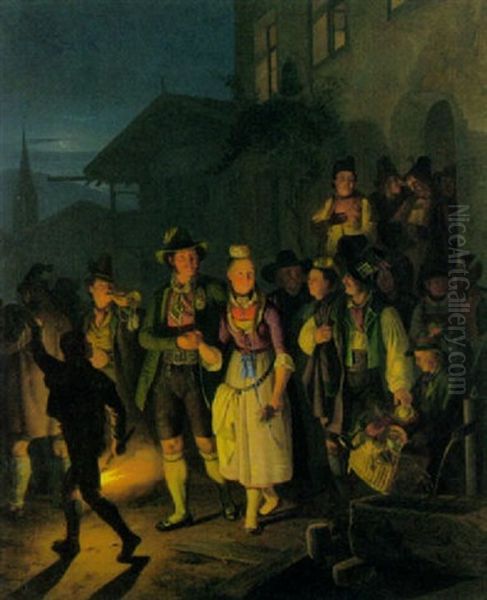 Heimkehr Von Der Hochzeit In Einem Oberbayerischen Dorf Oil Painting by Carl Friedrich Moritz Mueller