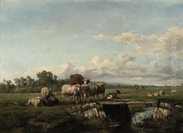 Cattle In The Meadow Oil Painting by Albertus Gerardus Bilders