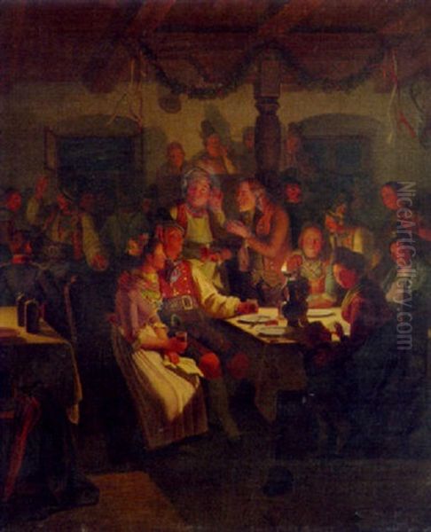 A Celebration In The Tavern Oil Painting by Carl Friedrich Moritz Mueller