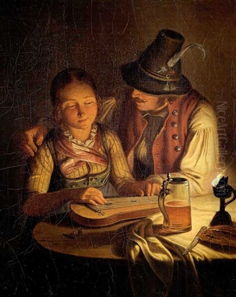 Der Antrag Oil Painting by Carl Friedrich Moritz Mueller