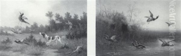 Duck And Pheasant Shooting: A Pair Of Paintings Oil Painting by Carl Friedrich Moritz Mueller