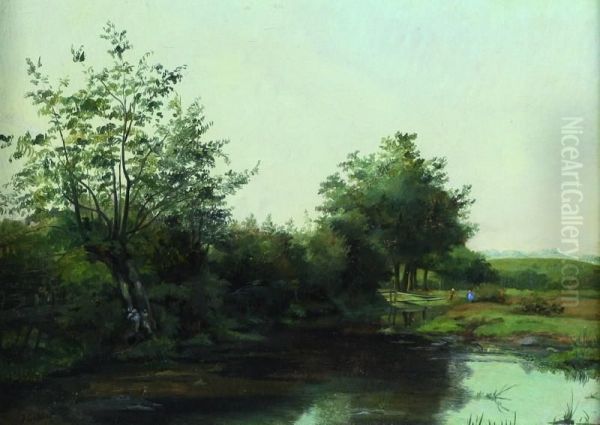 Landschap Met Venen Enkele Figuren Oil Painting by Albertus Gerardus Bilders