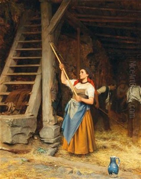 In The Barn Oil Painting by Carl Leopold Mueller