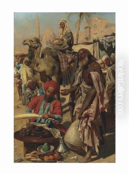 A Market In Cairo Oil Painting by Carl Leopold Mueller