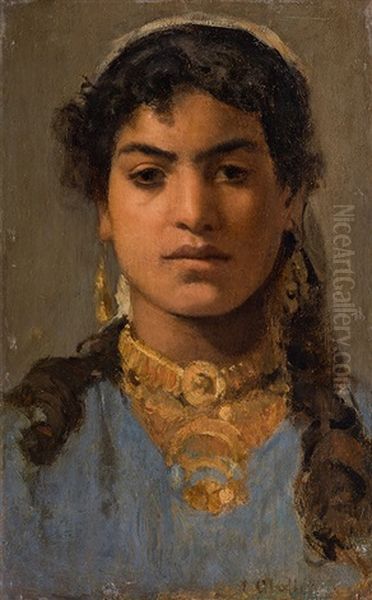 Portrait Of A Bedouin Girl Oil Painting by Carl Leopold Mueller