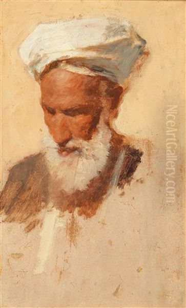 Bust Portrait Of An Arab. A Study From Nature Oil Painting by Carl Leopold Mueller