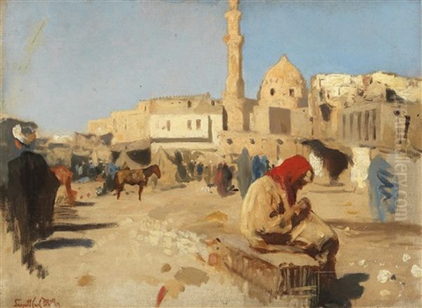 Rumele Square With The Sultan Hassan Mosque Oil Painting by Carl Leopold Mueller