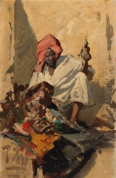 Egyptian Street Hawker. Study Oil Painting by Carl Leopold Mueller