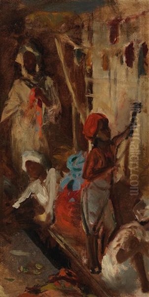 Egyptian Bazaar Scene Oil Painting by Carl Leopold Mueller