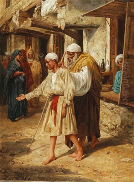 Blind Beggar Oil Painting by Carl Leopold Mueller