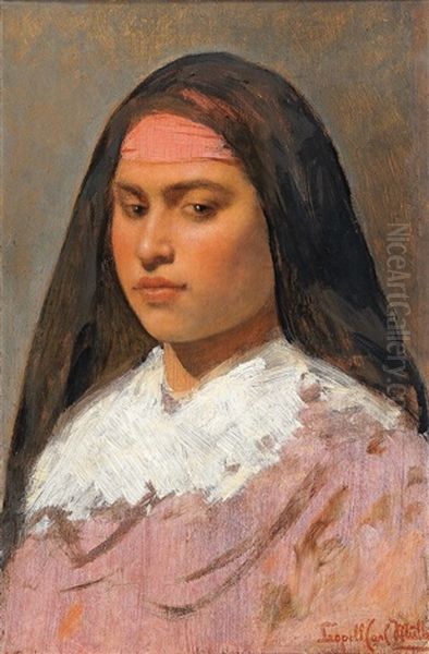 Portrait Of An Oriental Woman Oil Painting by Carl Leopold Mueller